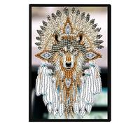 JISHSHAY Diamond Art Notebook Journal Diamond Painting Note Book Gem Art Sketchbook Gem Painting Blank Notebook Mosaic Kits for Adults Diary with Special Shaped Drills 14.5×21cm/5.7×8.26in Indian Wolf