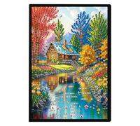 JISHSHAY Diamond Art Notebook Journal Diamond Painting Note Book Gem Art Sketchbook Gem Painting Blank Notebook Mosaic Kits for Adults Diary with Special Shape Drills 14.5×21cm/5.7×8.26in Scenery