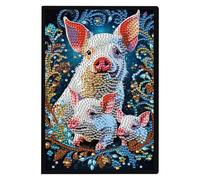 JISHSHAY Diamond Art Notebook Journal Diamond Painting Note Book Gem Art Sketchbook Gem Painting Blank Notebook Mosaic Kits for Adults Diary with Special Shape Drill 14.5×21cm/5.7×8.26in Pig