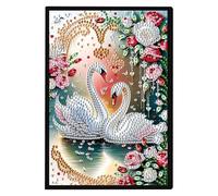 JISHSHAY Diamond Art Notebook Journal Diamond Painting Note Book Gem Art Sketchbook Gem Painting Blank Notebook Mosaic Kits for Adults Diary with Special Shape Drill 14.5×21cm/5.7×8.26in Swan