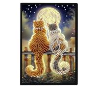 JISHSHAY Diamond Art Notebook Journal Diamond Painting Note Book Gem Art Sketchbook Gem Painting Blank Notebook Mosaic Kits for Adults Diary with Special Shaped 14.5×21cm/5.7×8.26in Cat Moon