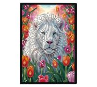 JISHSHAY Diamond Art Notebook Journal Diamond Painting Note Book Gem Art Sketchbook Gem Painting Blank Notebook Mosaic Kits for Adults Diary with Special Shape Drills 14.5×21cm/5.7×8.26in Lion