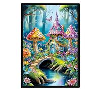 JISHSHAY Diamond Art Notebook Journal Diamond Painting Note Book Gem Art Sketchbook Gem Painting Blank Notebook Mosaic Kits for Adults Diary with Special Shape 14.5×21cm/5.7×8.26in Mushroom House