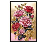 JISHSHAY Diamond Art Notebook Journal Diamond Painting Note Book Gem Art Sketchbook Gem Painting Blank Notebook Mosaic Kits for Adults Diary with Special Shaped Drills 14.5×21cm/5.7×8.26in Flower