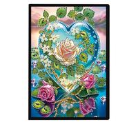 JISHSHAY Diamond Art Notebook Journal Diamond Painting Note Book Gem Art Sketchbook Gem Painting Blank Notebook Mosaic Kits for Adults Diary with Special Shaped 14.5×21cm/5.7×8.26in Heart Flower
