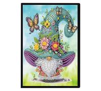 JISHSHAY Diamond Art Notebook Journal Diamond Painting Note Book Gem Art Sketchbook Gem Painting Diary Mosaic Kits for Adults Blank Notebook with Special Drills 14.5×21cm/5.7×8.26in Gnome Butterfly