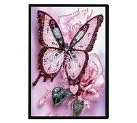 JISHSHAY Diamond Art Notebook Journal Diamond Painting Note Book Gem Art Sketchbook Gem Painting Diary Mosaic Kits for Adults Blank Notebook with Special Shaped 14.5×21cm/5.7×8.26in Butterfly Flower