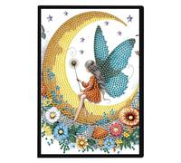 JISHSHAY Diamond Art Notebook Journal Diamond Painting Note Book Gem Art Sketchbook Gem Painting Diary Mosaic Kits for Adults Blank Notebook with Special Shape 14.5×21cm/5.7×8.26in Fairy Elf Moon