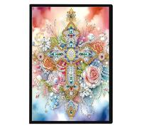 JISHSHAY Diamond Art Notebook Journal Diamond Painting Note Book Gem Art Sketchbook Gem Painting Diary Mosaic Kits for Adults Blank Notebook with Special Drills 14.5×21cm/5.7×8.26in Crucifix Cross