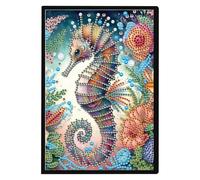 JISHSHAY Diamond Art Notebook Journal Diamond Painting Note Book Gem Art Sketchbook Gem Painting Diary Mosaic Kits for Adults Blank Notebook with Special Shaped 14.5×21cm/5.7×8.26in Sea Horse