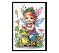 JISHSHAY Diamond Art Notebook Journal Diamond Painting Note Book Gem Art Sketchbook Gem Painting Diary Mosaic Kits for Adults Blank Notebook with Special Shape 14.5×21cm/5.7×8.26in Fairy Elf Frog