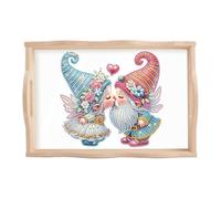 JISHSHAY Diamond Art Serving Tray Diamond Painting Food Tray Gem Art Serving Platter Gem Painting Mosaic Kits for Adults DIY Kits for Adults, with Wood Handle 20×30cm/7.87×11.81in, Gnome Couple