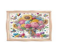 JISHSHAY Diamond Art Serving Trays Diamond Painting Food Trays Gem Art Serving Platter Gem Painting Mosaic Kits for Adults DIY Kits for Adults, with Wood Handle 20×30cm/7.87×11.81in, Flower