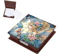 JISHSHAY Diamond Painting Note Box Elf Diamond Art Notecard Box Fairy Gem Art Sticky Note Holder Flower Gem Painting Embroidery Kit Mosaic Kits for Adults Memo Pad Holder, Contains 160 Sheets of Paper
