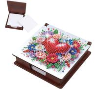 JISHSHAY Diamond Painting Note Box Heart Flower Diamond Art Notecard Box Gem Art Sticky Note Holder Gem Painting Embroidery Kit Mosaic Kits for Adults Memo Pad Holder, Contains 160 Sheets of Paper