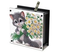 JISHSHAY Diamond Painting Piggy Bank Cat Diamond Art Kits for Adults Coin Bank Flower Gem Art Saving Box Gem Painting Money Saving Box Mosaic Kits for Adults Embroidery Money Holder 5.86×5.86in