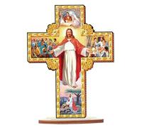 JISHSHAY Diamond Painting Tabletop Decoration DIY Jesus Cross Diamond Art Desk Ornament with Acrylic Plate Special Shaped Crystal Desktop Ornament Diamond Art Kits for Adults Handmade Craft