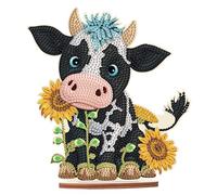 JISHSHAY Diamond Painting Tabletop Decoration DIY Ox Cattle Cow Diamond Art Desk Ornament with Acrylic Plate Special Shaped Crystal Desktop Ornament Diamond Art Kits for Adults Home Decor