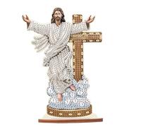 JISHSHAY Diamond Painting Tabletop Decoration Jesus Cross Diamond Art Desk Ornament with Acrylic Plate Special Shaped Crystal Diamond Art Kits for Adults Diamond Paintings Diamond Painting Kit