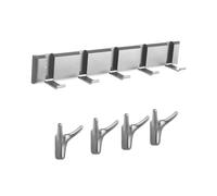 JISHSHAY Folding Coat Hooks Wall Mounted Wall Coat Hanger Door Hangers for Coats+4 Ox Horn Hooks for Hanging Towel Hook, Space-Saving, Strong Bearing, for Bedroom Bathroom Kitchen, Aluminium, Grey