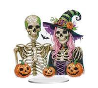 JISHSHAY Halloween Diamond Art Desk Ornaments Witch Diamond Painting Table Ornaments Pumpkin Gem Art Table Top Decorations Skull Gem Painting Desktop Decoration Embroidery Kit Desk Top Kits