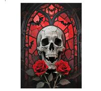 JISHSHAY Skull Rose Diamond Painting Round Drill Gothic Diamond Art Round Bead Gem Art Gem Painting Mosaic Kits for Adults Embroidery Jigsaw Puzzles Paint by Numbers Wall Decor Home Decor 12×16in