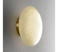 JISHUBO 7.8 Inch Round Alabaster Wall Sconce, Natural Marble Vanity Wall Lamp, Modern Style Copper Base Wall Mounted Lighting Fixtures, Restaurant Living Room Balcony Wall Light