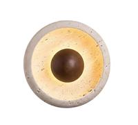 JISHUBO 7.8 Inch Round Yellow Travertine Wall Light, Industrial Style Wall Sconce, LED Light Source Wood Wall Lamp, Living Room Balcony Corridor Decoration Lighting Fixtures