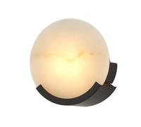 JISHUBO 7 Inch Round Alabaster Wall Sconce, Modern Industrial Style Copper Wall Light, LED Light Source Marble Wall Lamp, Living Room Bedroom Balcony Decoration Lighting Fixtures