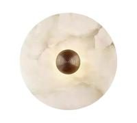 JISHUBO 9.8 Inch Round Alabaster Wall Sconce, Nordic Minimalist Style Wall Light, LED Light Source Natural Marble Wall Lamp, Restaurant Bedroom Living Room Decoration Light Fixtures