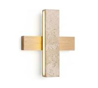 JISHUBO Angle Adjustable Wall Light, LED Tricolor Light Yellow Travertine Wall Sconce, Japanese Industrial Style Wood Wall Lamp, Living Room Restaurant Balcony Wall Mounted Lighting Fixtures