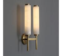 JISHUBO Double Head Cylindrical Marble Wall Light, Natural Alabaster Wall Sconce, LED Warm Light Hardwired Indoor Wall Lamp, Bedroom Restaurant Living Room Wall Mounted Lighting Fixtures