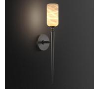 JISHUBO G9 Light Source Alabaster Wall Light, Modern Industrial Style Metal Wall Lamp, Natural Marble Hardwired Wall Sconce, Bedroom Living Room Corridor Wall Mounted Light Fixtures