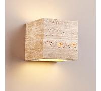 JISHUBO Minimalist Square Wall Light, Industrial Style Wall Sconce, LED Light Source Natural Yellow Travertine Wall Lamp, Living Room and Bedroom Restaurant Decoration Light Fixtures