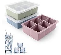 Jisile Large Silicone Ice Cube Trays, Set of 3 - 6-Cavity Square Moulds with Spill-Resistant Lid | BPA-Free XL 5cm Slow-Melt Ice Maker for Whisky, Gin & Tonic, Cocktails | Dishwasher Safe