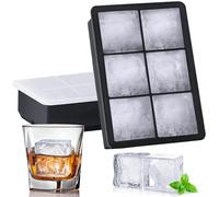 Jisile Silicone Ice Cube Trays 2 Pack, Large 6-Cavity Square Ice Cube Moulds with Spill-Resistant Lid, XL Ice Makers for Whisky, Cocktail & Cold Drinks