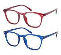 JiSoo Womens Reading Glasses 1.0, Trendy Readers Glasses Women, Lightweight Ladies Magnifying Glasses for Reading, Red+Blue