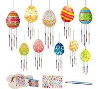 JISRKP 10 Pack Easter Egg Wind Chime Craft Kits Wooden Wind Chime Kids DIY Windchimes - Perfect for Easter Crafts for Adults, Great for Home Decoration and Diamond Art Easter Projects