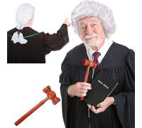 JISRKP 2-Piece Judge Wig And Judge Gavel Set, Formal Judges Wig And Wooden Hammer, Barrister Wig For Court Costume And Role Play