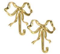 JISRKP 2Pcs Gold Hooks, Decorative Bow Wall Hooks for Entryway Organisation and Farmhouse Decor, Gold Coat Hooks with Screws for Lightweight Garment Hanging and Small Space Optimisation