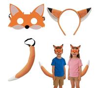JISRKP 3 Piece Fox Costumes For Kids, Fox Ears Headband With Realistic Fox Mask And Fluffy Tail, Fantastic Mr Fox Costume, Adults And Kids Halloween Cosplay Fancy Dress Up Party Supplies