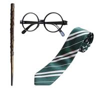 JISRKP 3Pcs Wizard Cape School Boy Fancy Dress Costume Accessory Tie, Glasses, Wizard Wand, Wizard Theme Party Carnival Cosplay Outfit Set for World Book Day Costumes, Easter Halloween Girls Boys