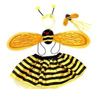 JISRKP 4 Pcs Bumble Bee Costume Kids, Bee Outfit Kid, Bumblebee Costume With Headband, Wings, Skirt And Magic Wand, Party Costume For Kids Party Carnival Halloween Cosplay