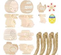 JISRKP 40 Pcs Easter Crafts Wooden Eggs for Hanging Decoration, DIY Craft for Kids, Easter Party Supplies, Home Wall Door Decor