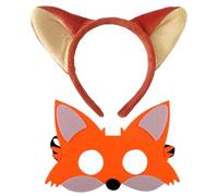 JISRKP 4Pcs Fox Costume, Fox Ears Headband and Tail Set with Fox Mask for Kids and Adults, Fantastic Mr Fox Costume for Halloween, Animal Theme Parties and Cosplay Events