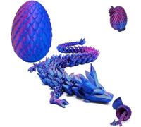 JISRKP 8.5cm 3D Dragon Egg, 22cm Articulated 3D Printed Dragon, 3D Printed Dragon In Egg, Home Office Decor Executive Desk Toys Removable Mystery Dragon Egg Toy (Laser Purple)