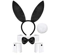 JISRKP Bunny Costume 5-Piece Set with Bunny Ears, Collar & Bow Tie - Easter Bunny Costume & Playboy Bunny Costume Adult for Women, Soft Bunny Outfit for Halloween Party Accessories