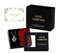 JISRKP Eternal Rose Necklace Set, Elegant Flowers Gifts for Women, Preserved Forever Rose in Premium Gift Box with Romantic I Love You Necklace and Greeting Card, Birthday Gift for Girlfriend or Wife