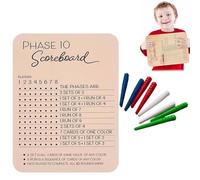 JISRKP Phase 10 Card Game, Phase 10 Scoreboard and Round Tracker with 8 Colored Pegs, Suitable for Classic Family Adults Board Card Games Night Fun Table Score Boards Party Accessories (1 Set)