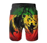 Jist Zovi Jamaican Lion Flag Men's Summer Surf Swim Trunks Beach Shorts Pants Quick Dry with Mesh Lining and Pockets, Green, Large